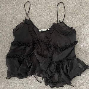 Zara Ruffled Semi-Sheer Top.